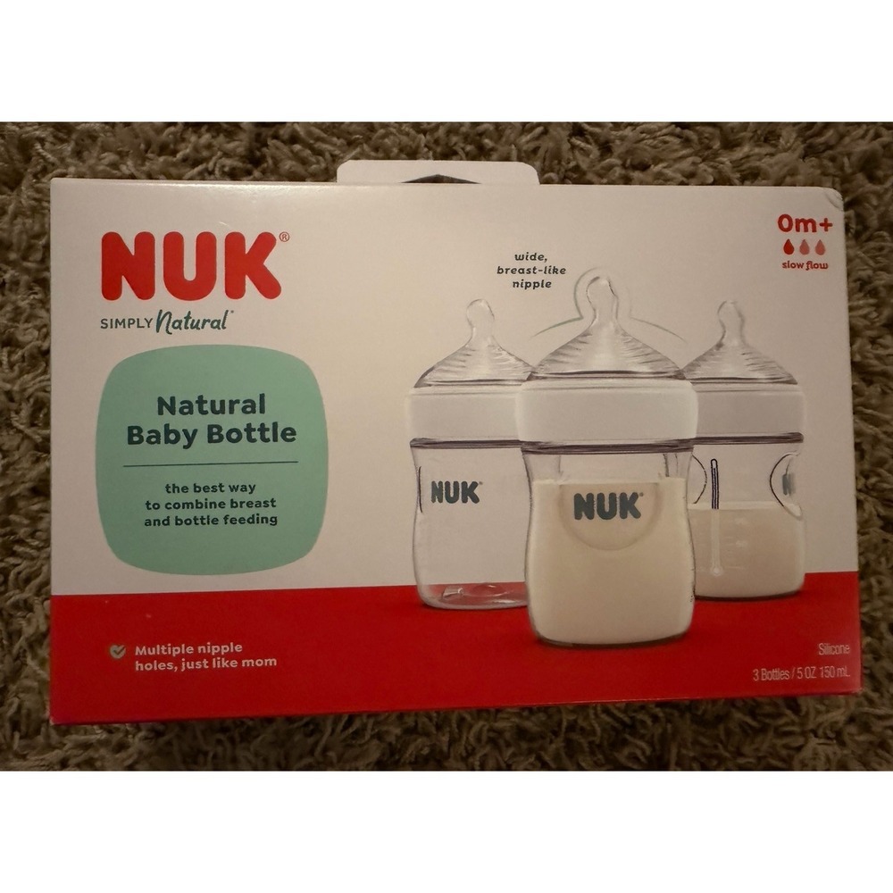 NUK 3 Pack Simply Natural Bottle with SafeTemp 5 oz 0+ Months 3 Bottles NIB